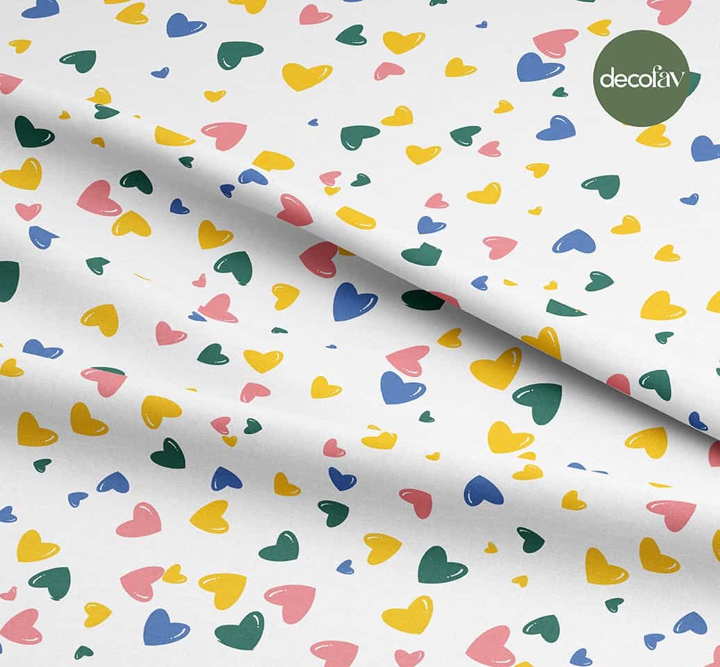 Colorful Heart Patterned Digital Printed Fabric