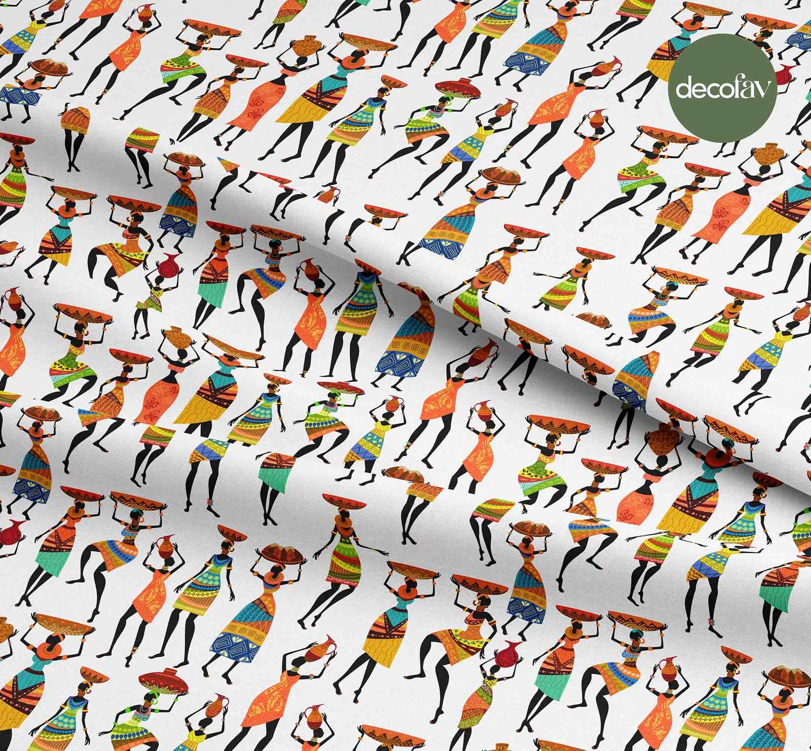 Dekoratif Afrika Kadınları Desenleri Dijital Baskılı Kumaş