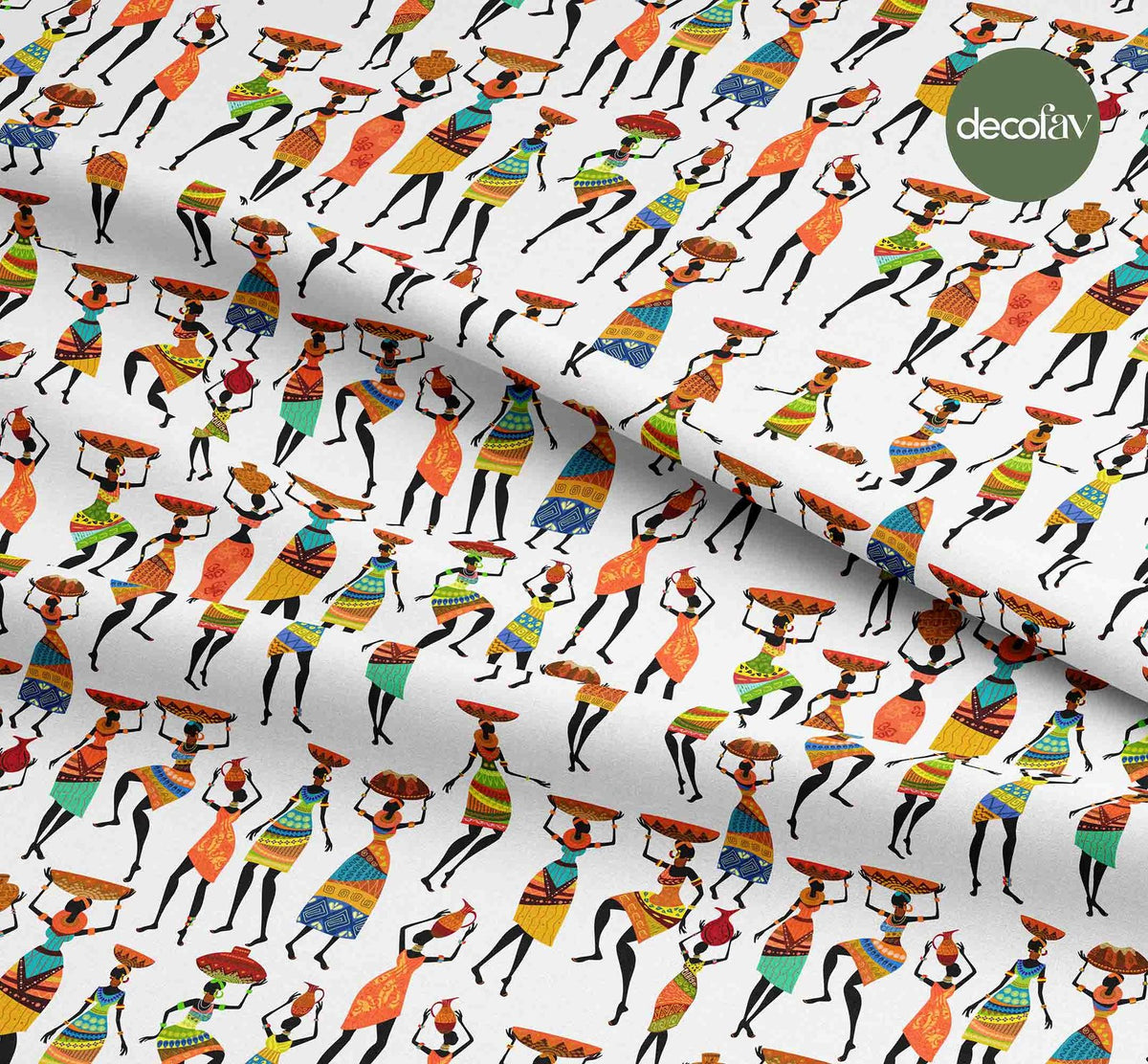 Dekoratif Afrika Kadınları Desenleri Dijital Baskılı Kumaş