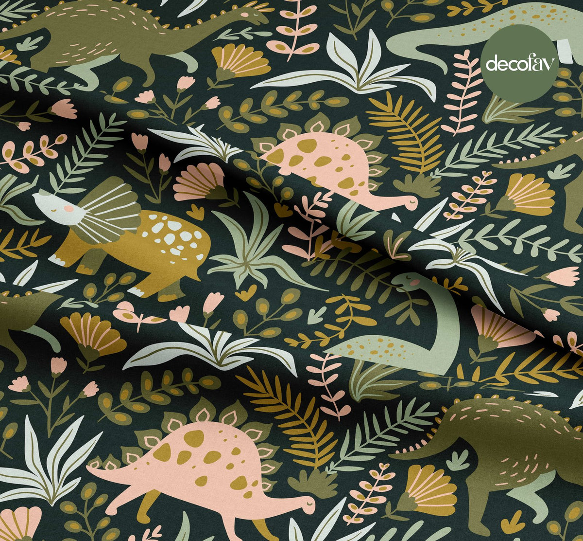Dinosaur Flower Leaf Patterned Digital Printed Fabric