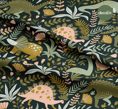 Dinosaur Flower Leaf Patterned Digital Printed Fabric
