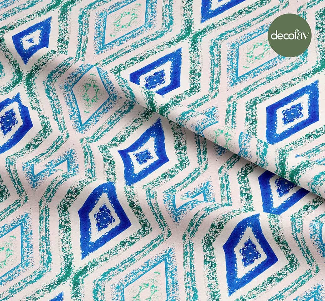 Sulu Boya Efektli Baklava Desenli Dijital Baskılı Kumaş