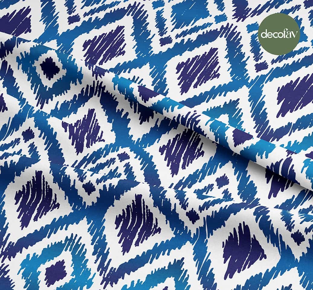 Mavi Lacivert İkat Desenli Dijital Baskılı Kumaş