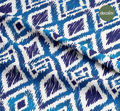 Mavi Lacivert İkat Desenli Dijital Baskılı Kumaş