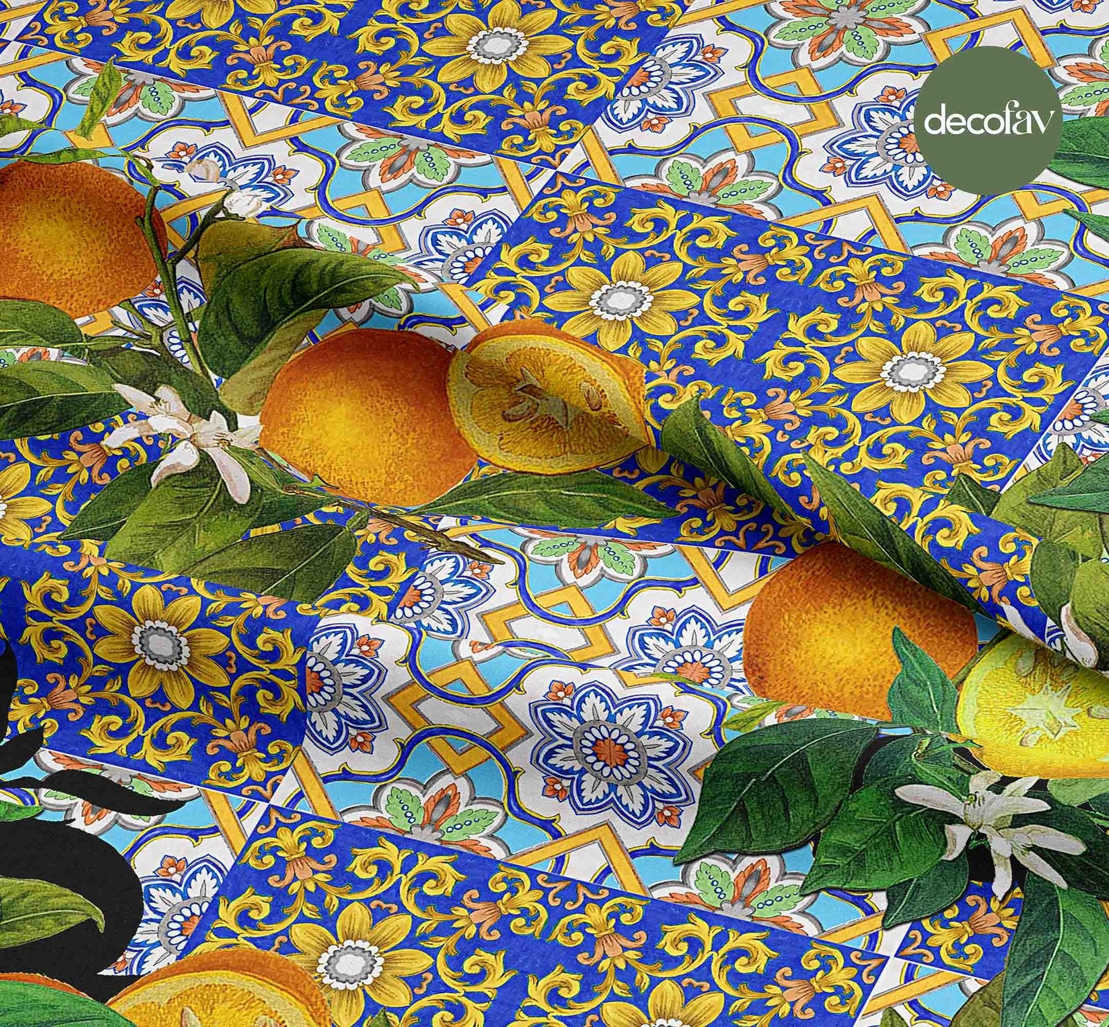 Sulu Boyalı Portakal Çini Desenli Dijital Baskılı Kumaş