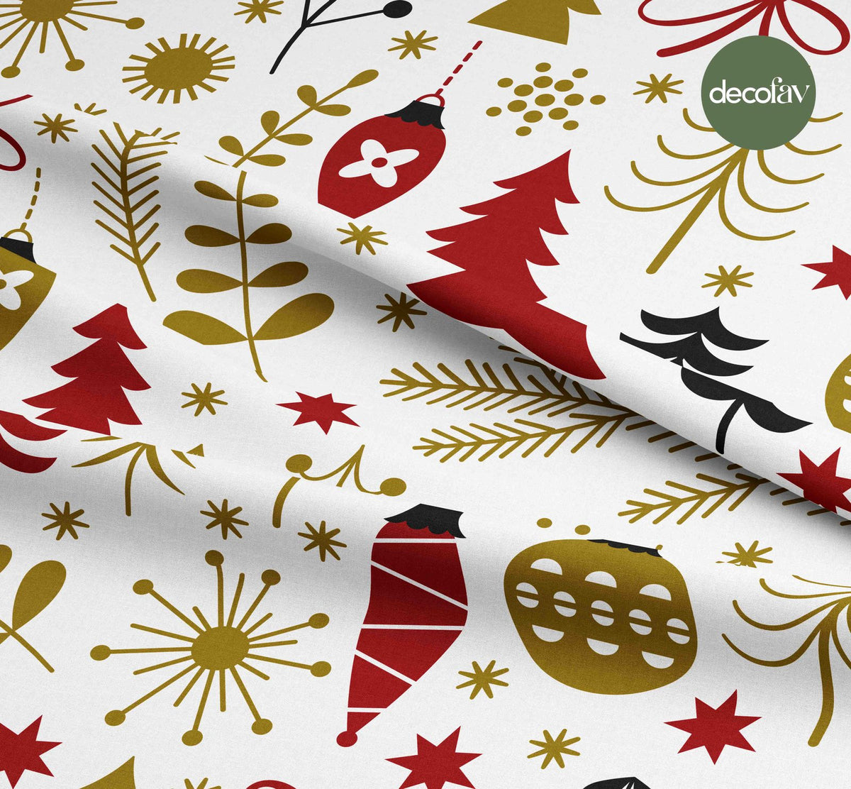 Digitally Printed Christmas Fabric with Christmas Tree Ornaments Pattern