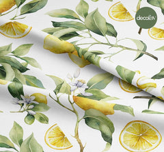 El Çizimi Sulu Boya Limon  Desenli Dijital Baskılı Kumaş