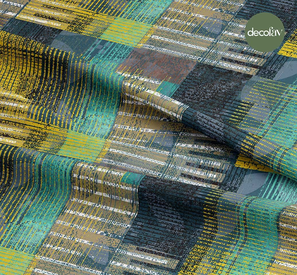 Fırça Efektli Ekose Desenli Dijital Baskılı Kumaş