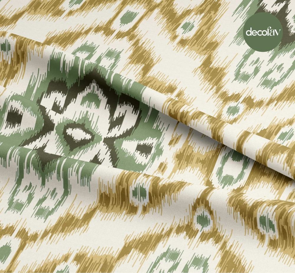 Yeşil Hardal Tonları İkat Desenli Dijital Baskılı Kumaş