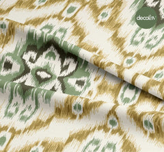 Yeşil Hardal Tonları İkat Desenli Dijital Baskılı Kumaş