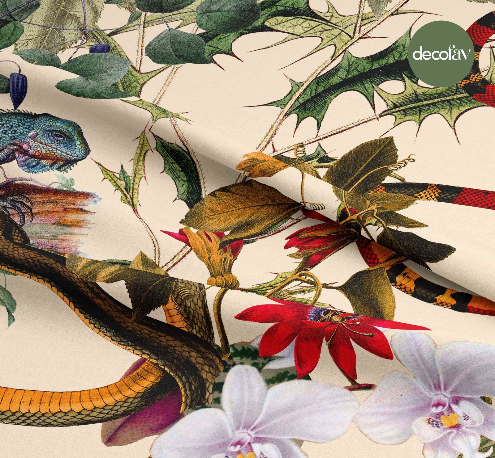 Tropical Snake Leaf Flower Pattern Digital Printed Fabric