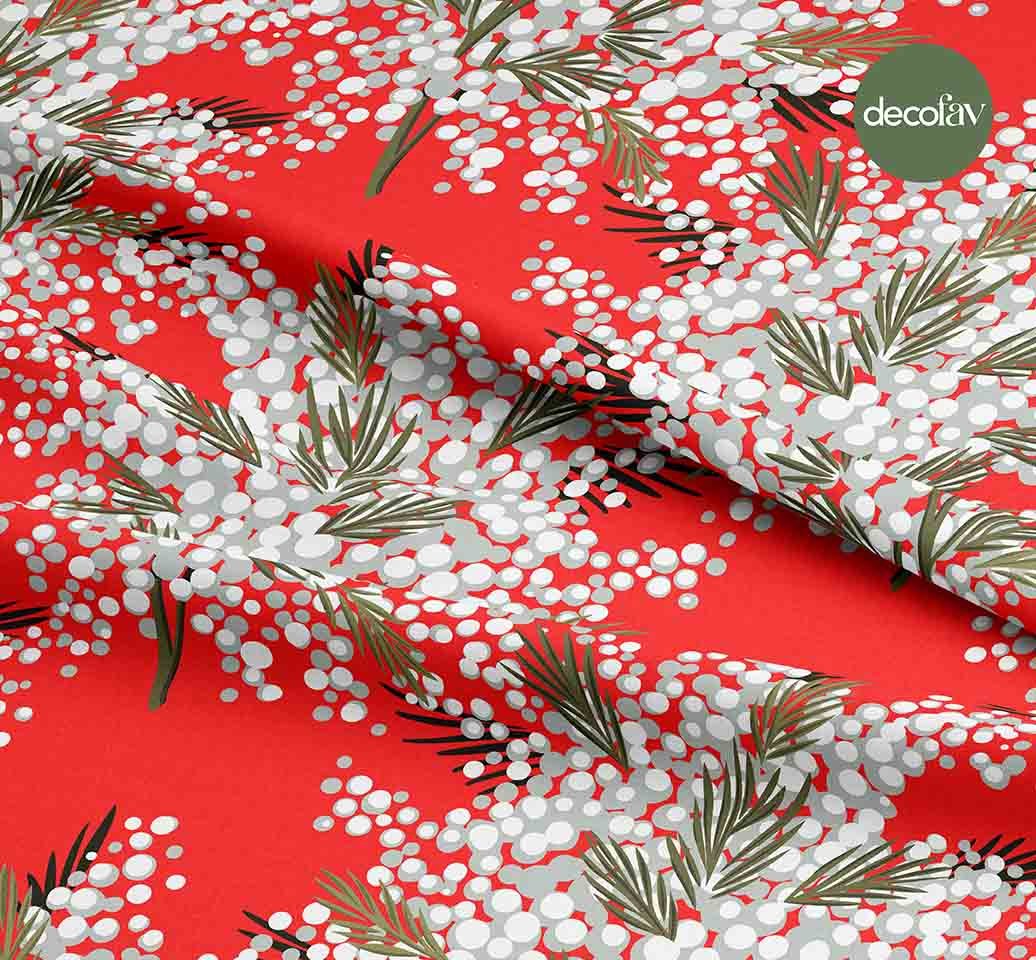 Red Ground White Kokina Patterned Digital Printed Christmas Fabric