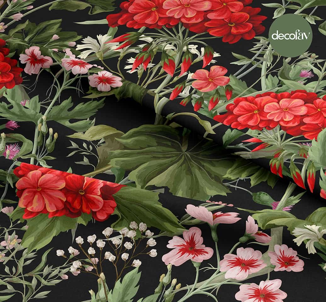 Red Geranium Flower Patterned Digital Printed Fabric