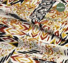 Etnik İkat Patchwork Desenli Dijital Baskılı Kumaş