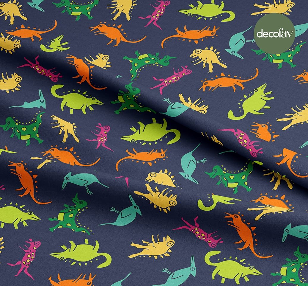 Colorful Dinosaur Patterned Digital Printed Fabric