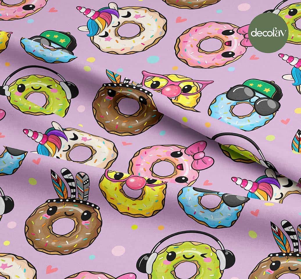 Fun Donut Patterned Digital Printed Fabric