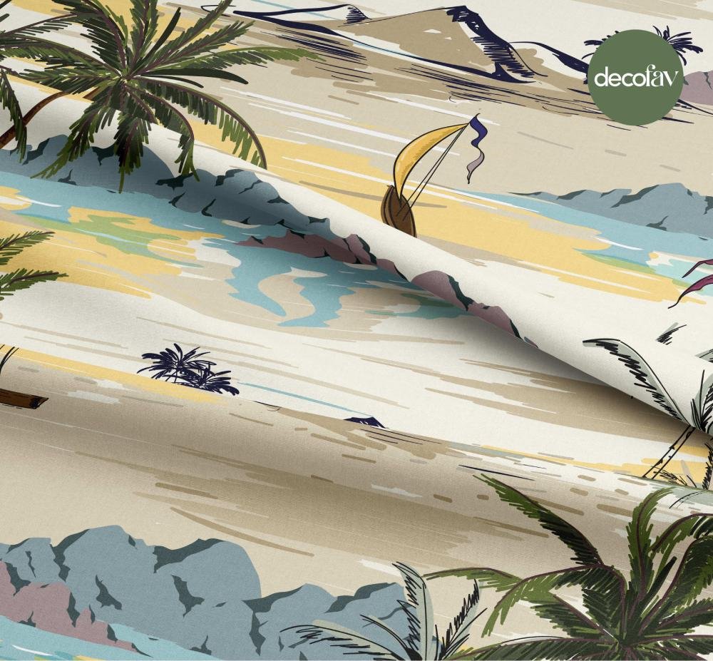 Tropical Island Themed Palm Tree Patterned Digital Printed Fabric