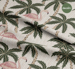 Tropikal Flamingo Sepet Örgü Zemin Desenli Dijital Baskılı Kumaş