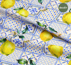 El Çizimi Sulu Boyalı Limon Çini Desenli Dijital Baskılı Kumaş