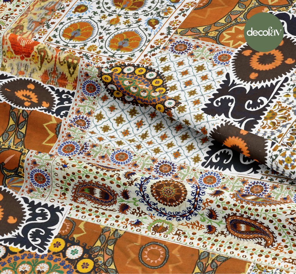 Digitally Printed Fabric with Ethnic Patchwork Pattern