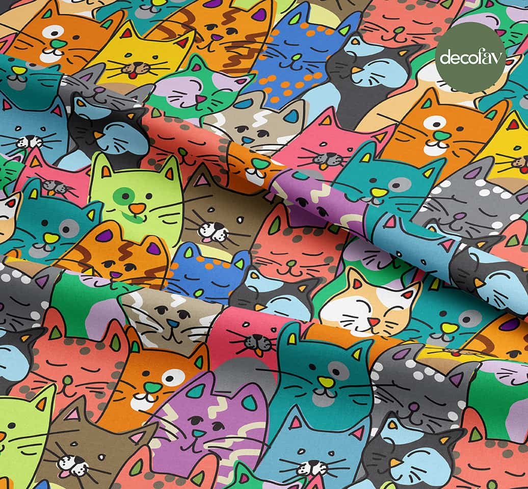 Colorful Cat Patterned Digital Printed Fabric