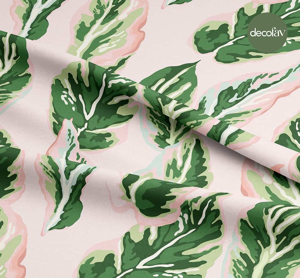 Digitally Printed Fabric with Watercolor Leaf Pattern