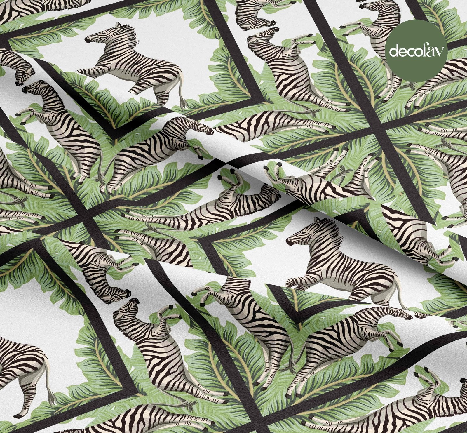 Beyaz Zeminli Zebra Desenli Dijital Baskılı Kumaş
