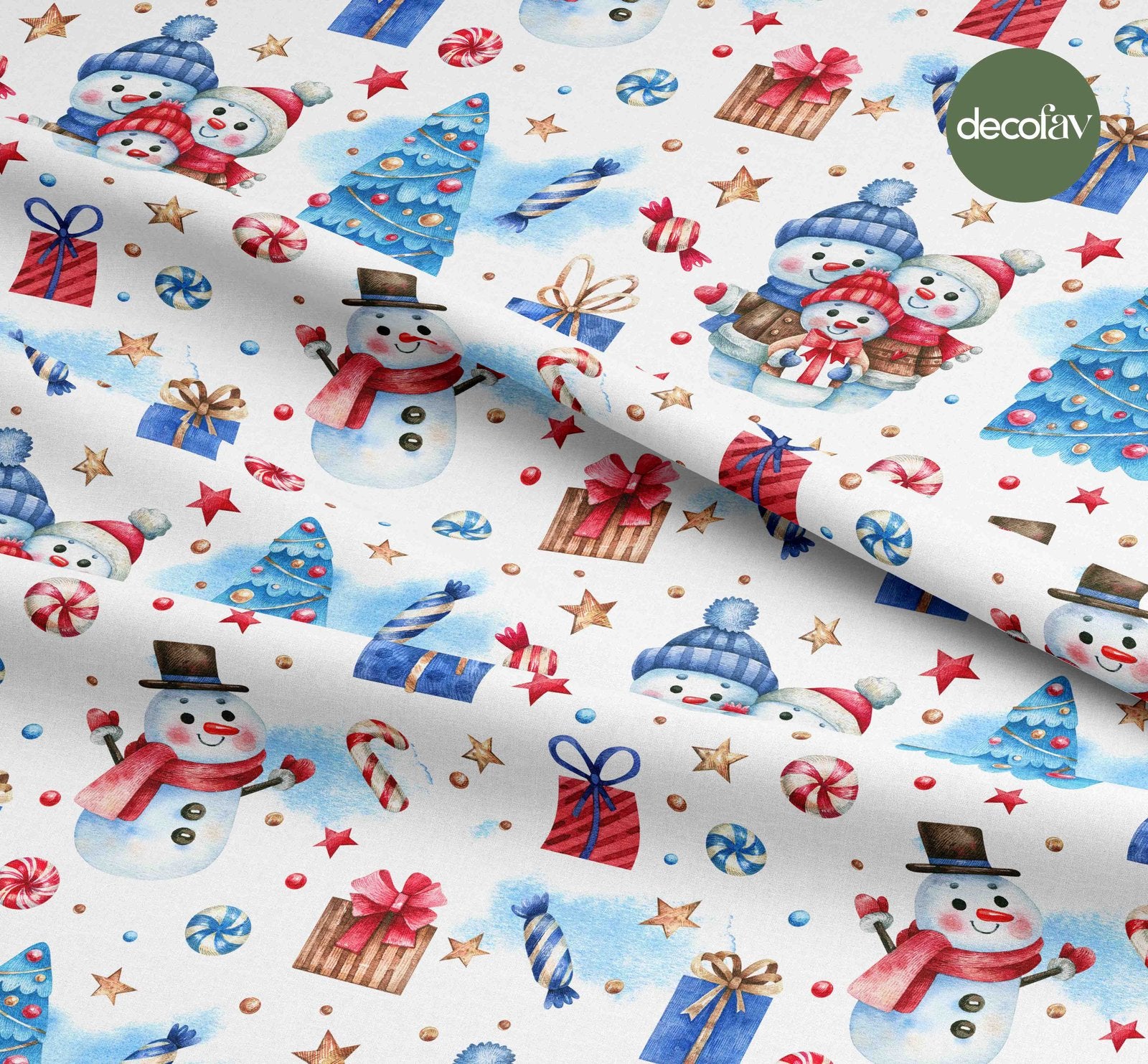 Snowmen Gift Wrapping Patterned Digital Printed Christmas Fabric