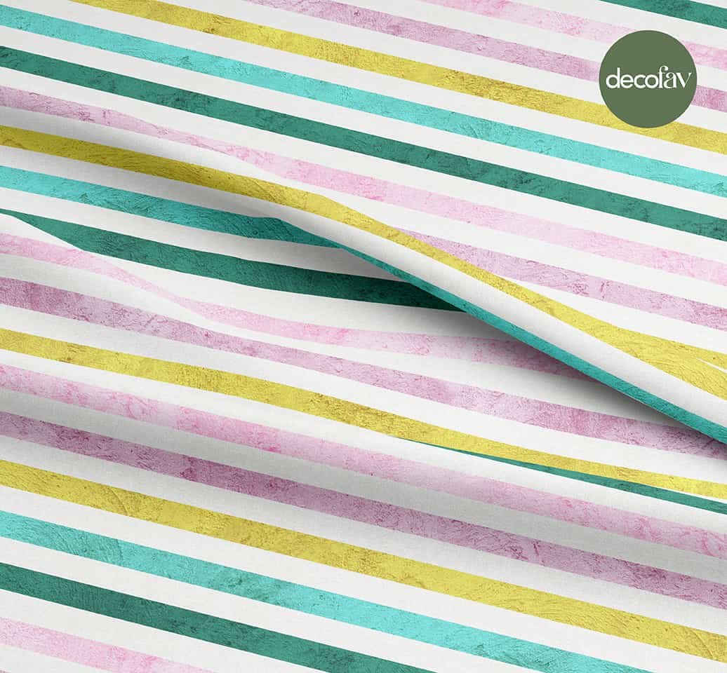 Sulu Boya Efektli Çizgi Desenli Dijital Baskılı Kumaş