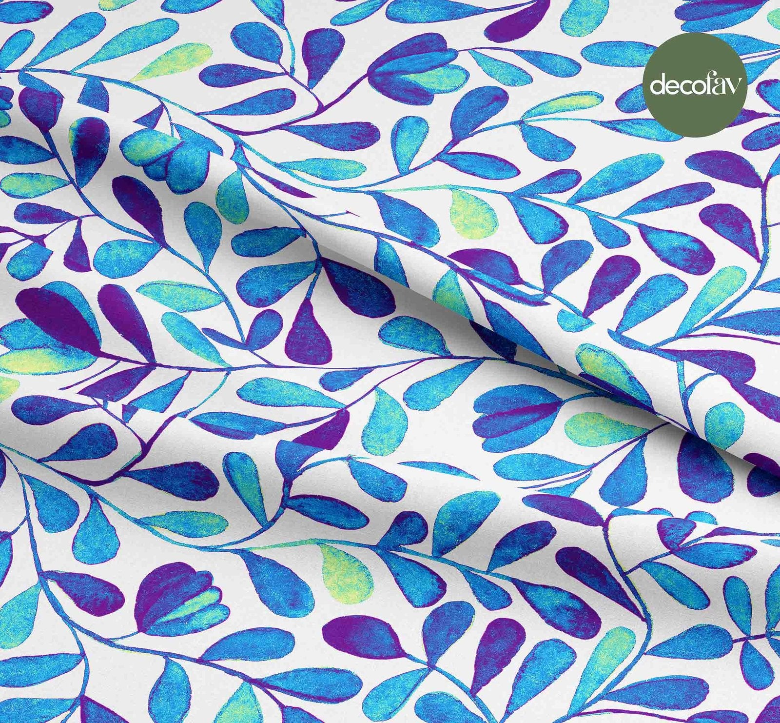 Sulu Boya Mavi Mor Tonlarında Sarmaşık Desenli Dijital Baskılı Kumaş