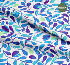 Sulu Boya Mavi Mor Tonlarında Sarmaşık Desenli Dijital Baskılı Kumaş