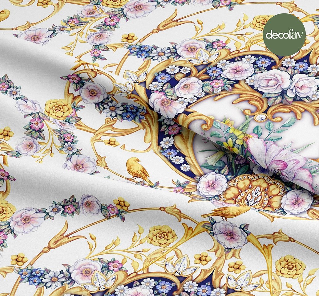 Digitally Printed Fabric with Baroque Detail and Floral Pattern