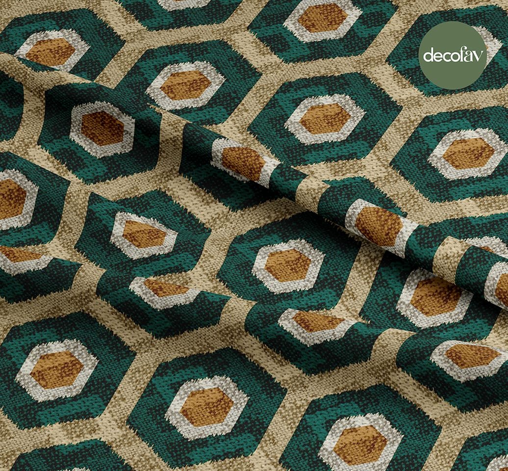 Geometric Hexagon Patterned Digital Printed Fabric