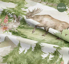 Deer Rabbit Forest Pattern Digital Printed Fabric