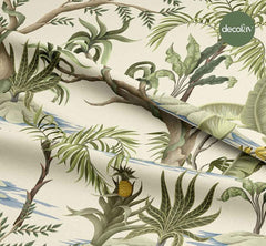 Ecru Ground Tropical Tree Pineapple Effect Patterned Digital Printed Fabric