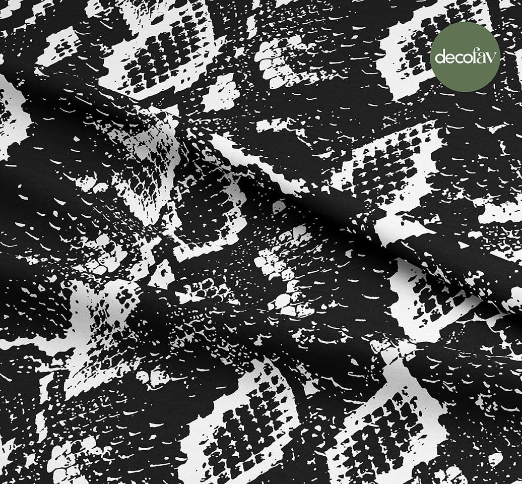 Black and White Snake Effect Patterned Digital Printed Fabric