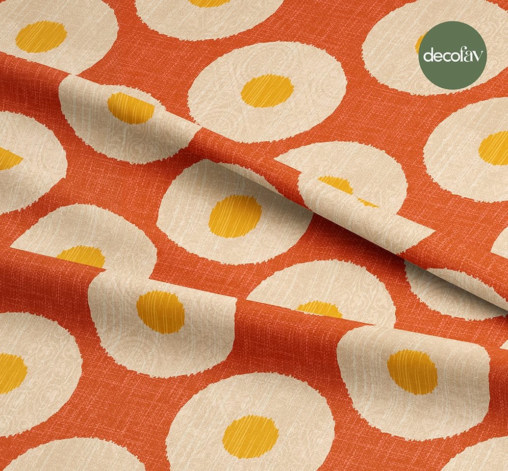 Desenli Daireler Keten Efektli Zemin Geometrik Desenli Dijital Baskılı Kumaş