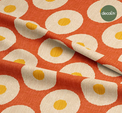 Desenli Daireler Keten Efektli Zemin Geometrik Desenli Dijital Baskılı Kumaş