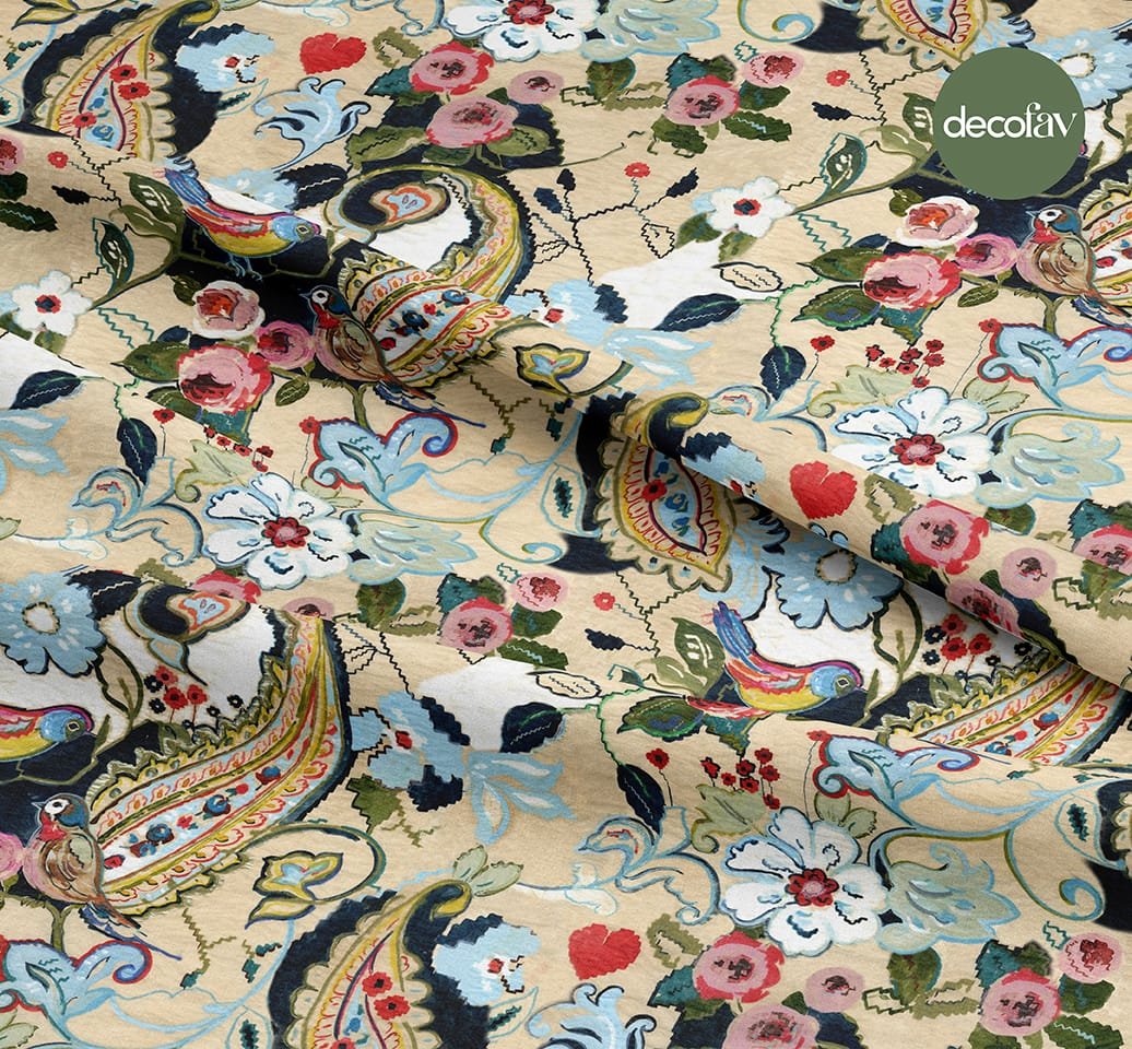 Paisley Bird Flower Pattern Digital Printed Fabric