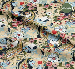 Paisley Bird Flower Pattern Digital Printed Fabric