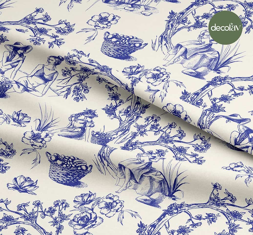 Hand Drawn Peasant Pattern Tree Women Patterned Digital Printed Fabric