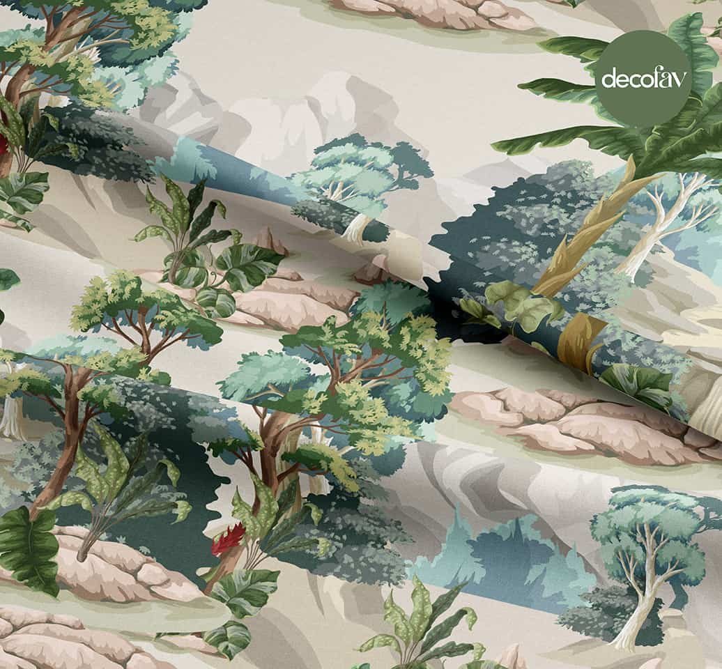 Tropical Tree Patterned Digital Printed Fabric