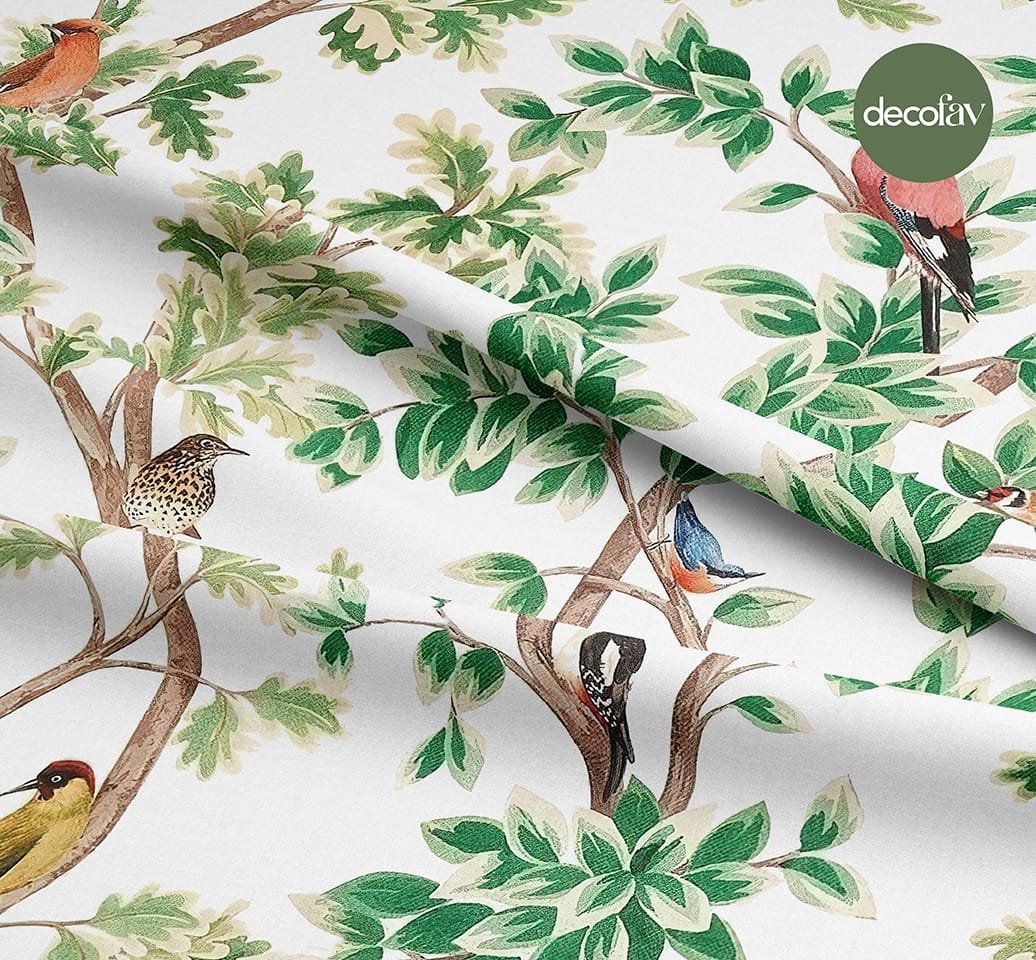 Tropical Bird Leaf Patterned Digital Printed Fabric
