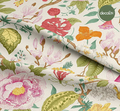 Renkli Botanik Çiçek Desenli Dijital Baskılı Kumaş