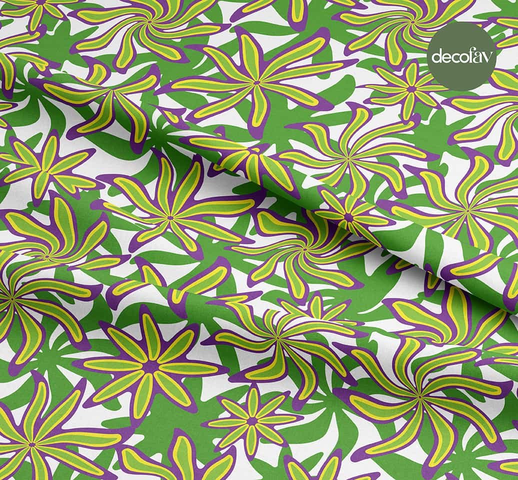 El Çizimi Çarkıfelek Çiçek Desenli Dijital Baskılı Kumaş