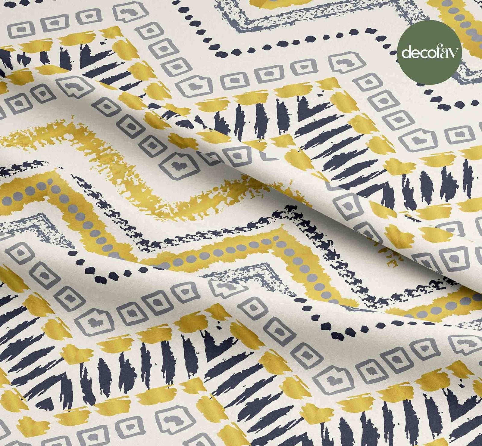 Zigzag Etnik El Çizimi Geometrik  Desenli Dijital Baskılı Kumaş