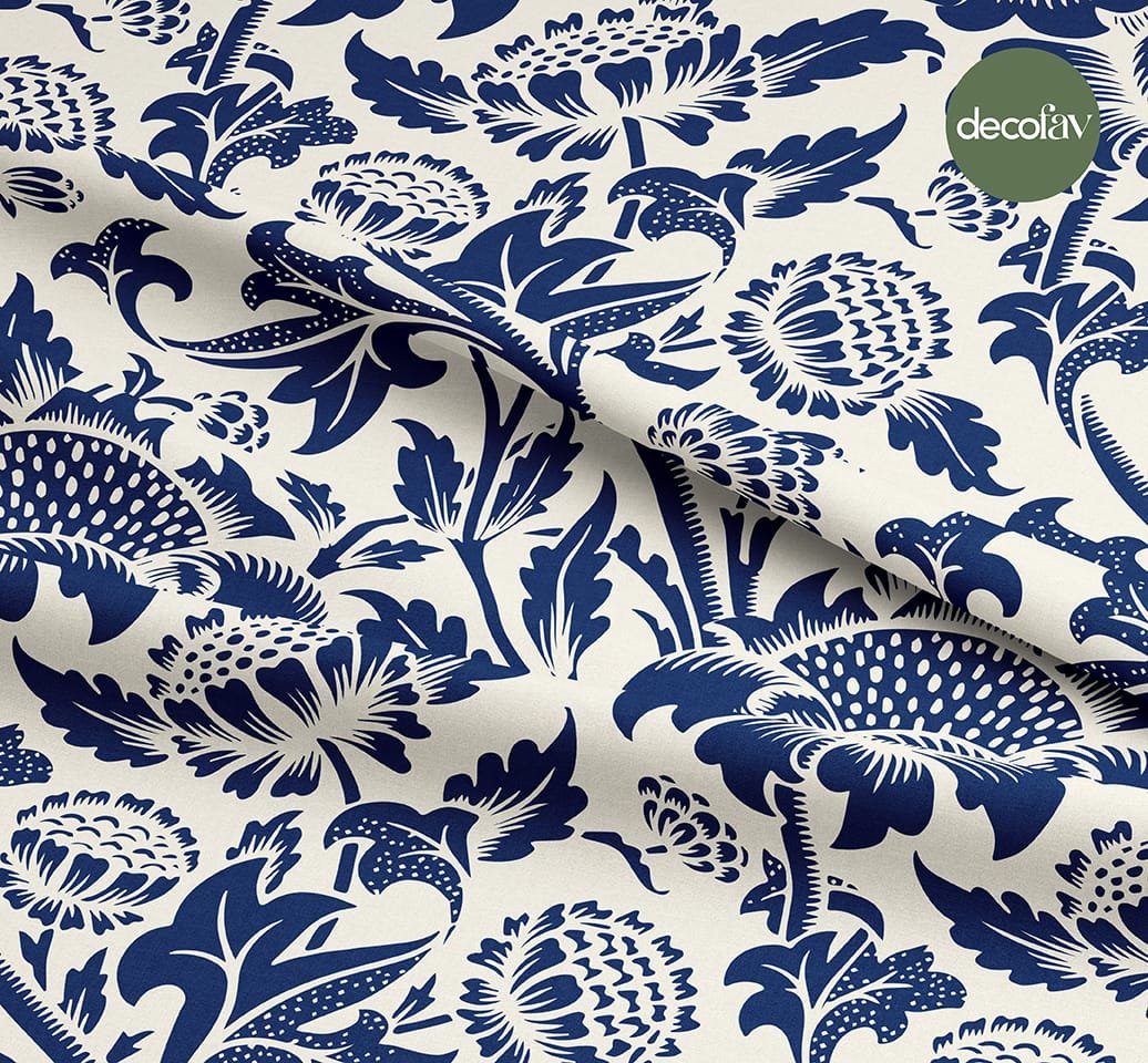 Blue Floral Patterned Digital Printed Fabric