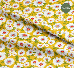 El Çizimi Sulu Boya Fırça İzli Papatya Yaprak Desenli Dijital Baskılı Kumaş