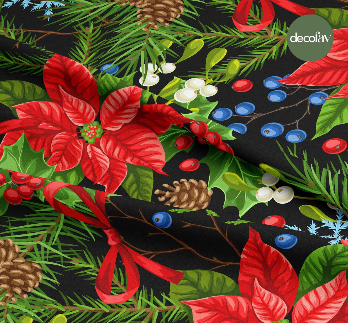 Kokina Christmas Flower Snowflake Pattern Digital Printed Christmas Fabric