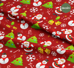 Noel Baba Kardan Adam Kar Tanesi Yılbaşı Ağaç Süsleri Desenli Dijital Baskılı Yılbaşı Kumaşı